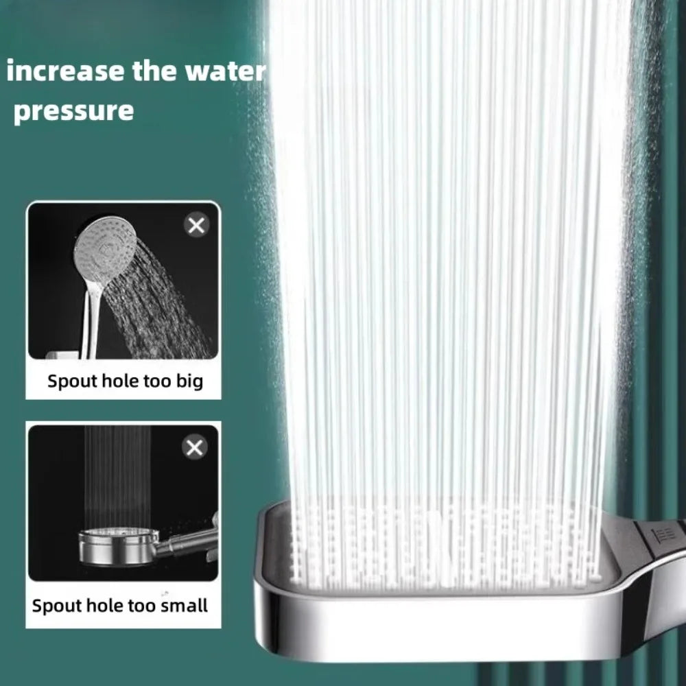 7 Modes Large Shower Head Adjustable High-pressure Water-saving Shower Head One Key Stop Mixer Shower Head Bathroom Accessories Qme