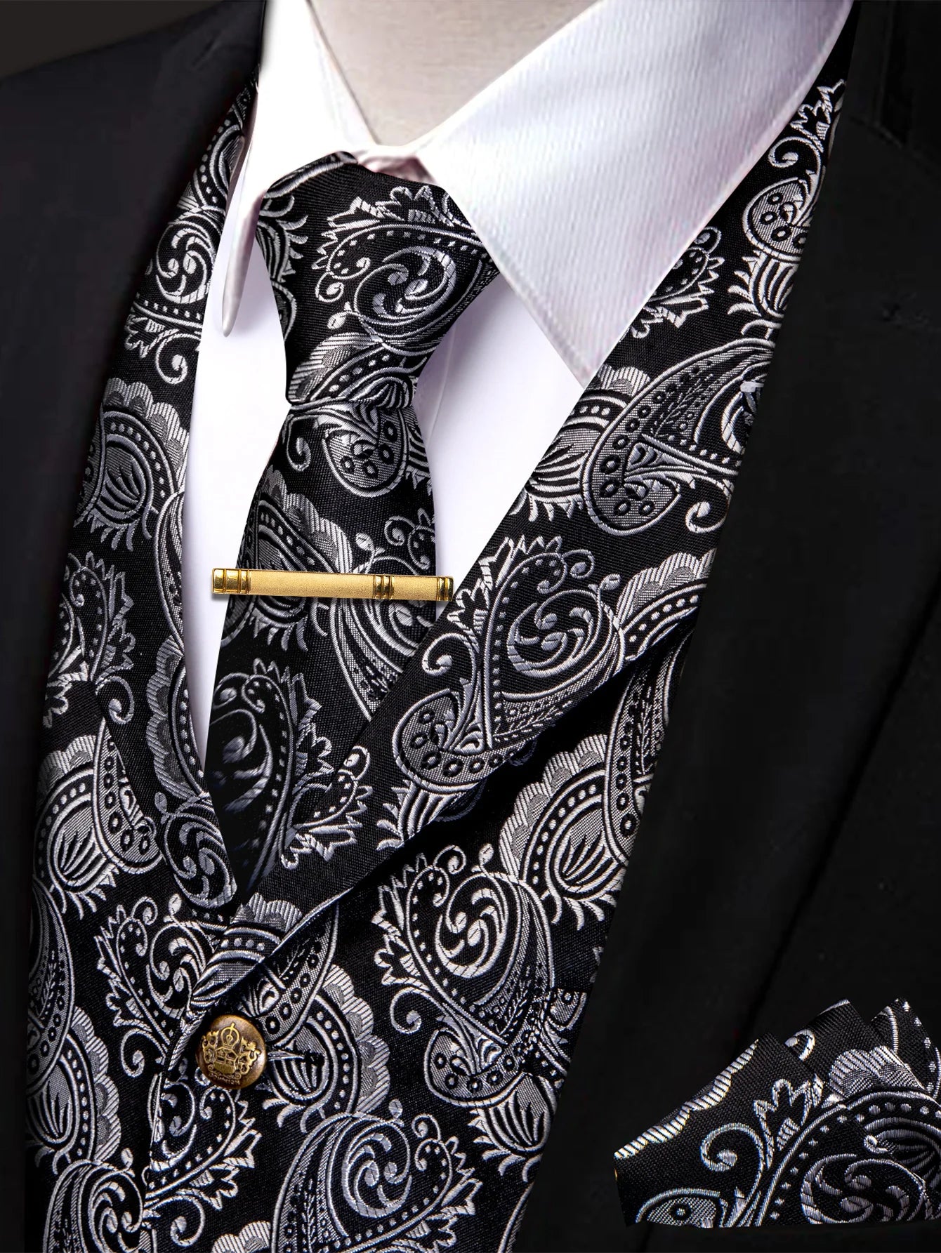 Men's Formal Suit Vest & Tie Set Paisley Floral Style, Premium Waistcoat and Necktie Combo for Weddings, Business Occasions Qme MJTZ9040-DPTLJ01 XXXL