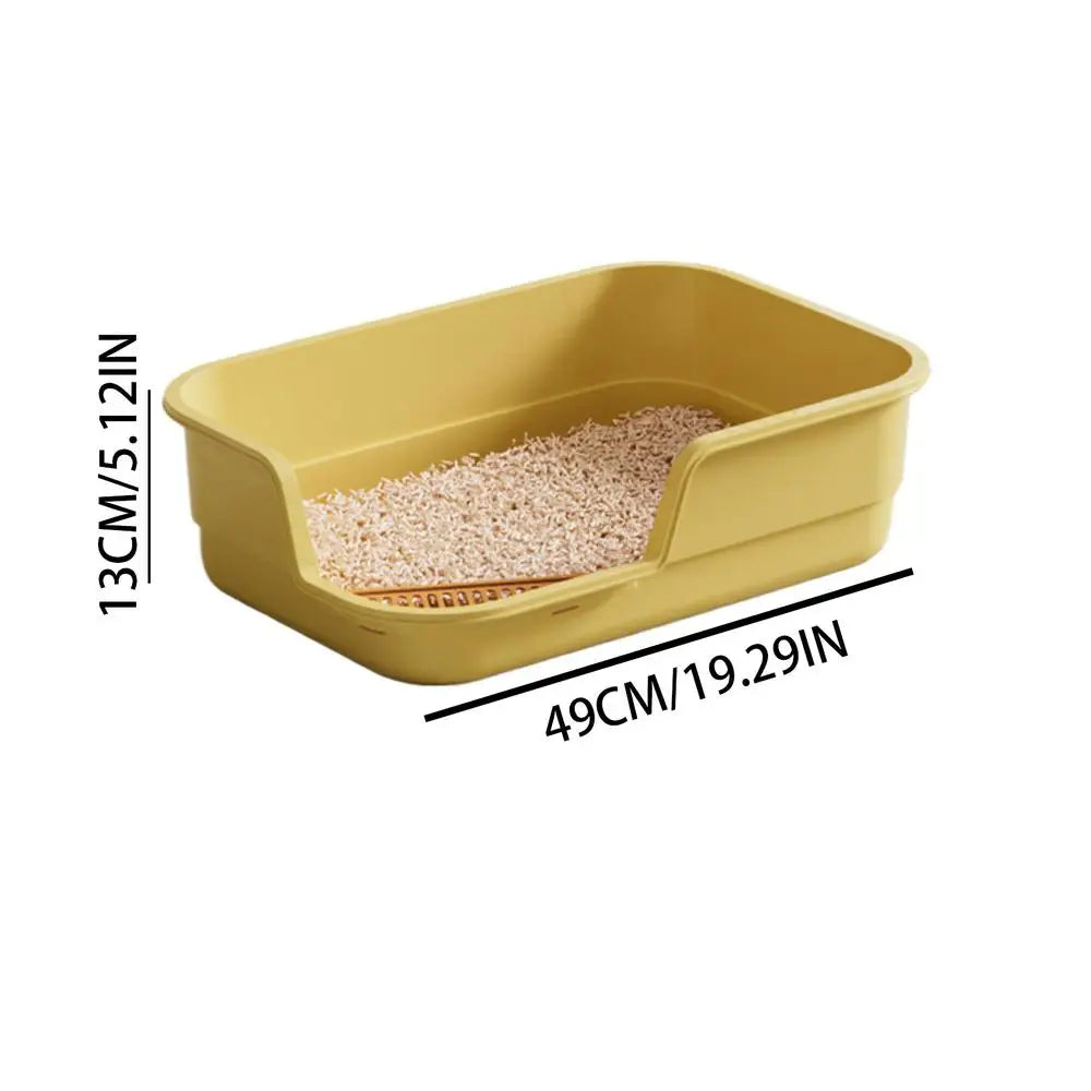 Cat Box Semi-Enclosed Easy Clean with Scoop Open Top Semi Enclosed Litter Box for Cleaning Odor Control Indoor Office Dorm Qme Yellow