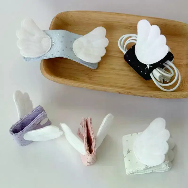 Sweet Angel Wing Fabric Data Cable Storage Clip Star Print Reusable Qme