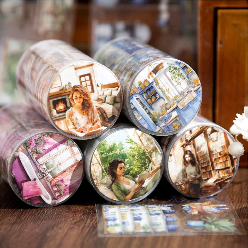 70mm*2m/Roll Cartoon Girl PET Tape Scrapbooking Supplies Journal Stickers Aesthetic Decorative Handbook Stationery Masking Tapes Qme