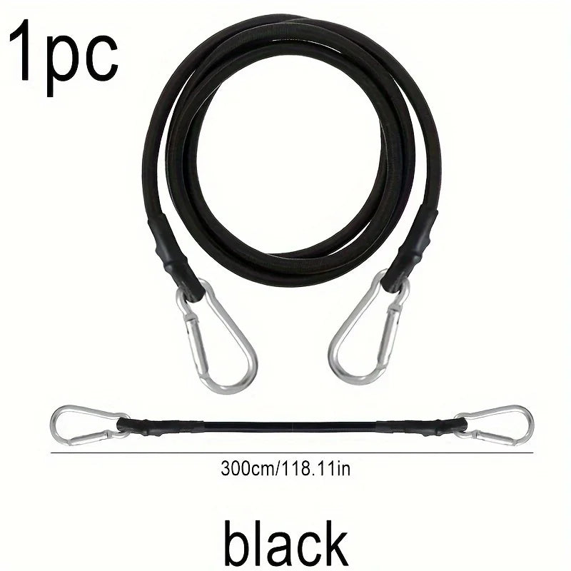 Heavy-duty bungee cord and hook, elastic rope, outdoor camping accessories, sturdy black straps for luggage, goods, cars, kayaks Qme 1pc