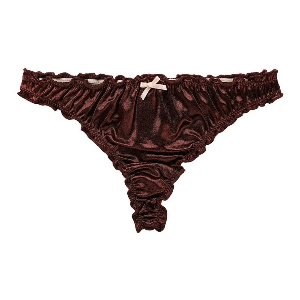 Breathable Sweet Ruffle Women's Panties Lingerie Luxury Underwear Low Qme Dark Purple S 1pc