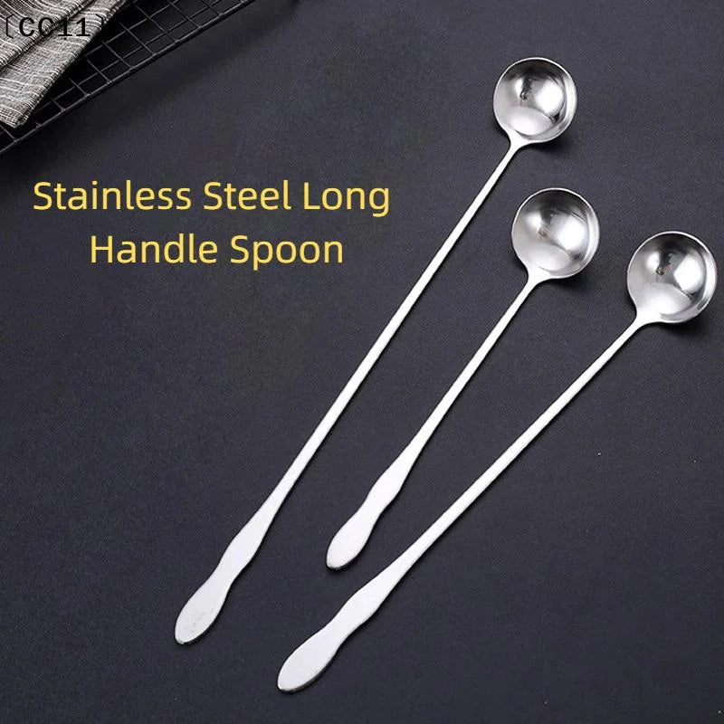 Stainless Steel Long Handle Stir Spoon Cocktails Ice Coffee Tea Qme