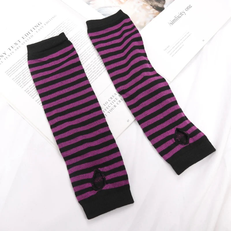 Punk Winter Warm Long Sleeves Gloves Goth Men Women Fingerless Stripe Hip-Hop Knitted Elbow Mittens Elastic Outdoor Warmer Arm Qme YELLOW Length -32cm