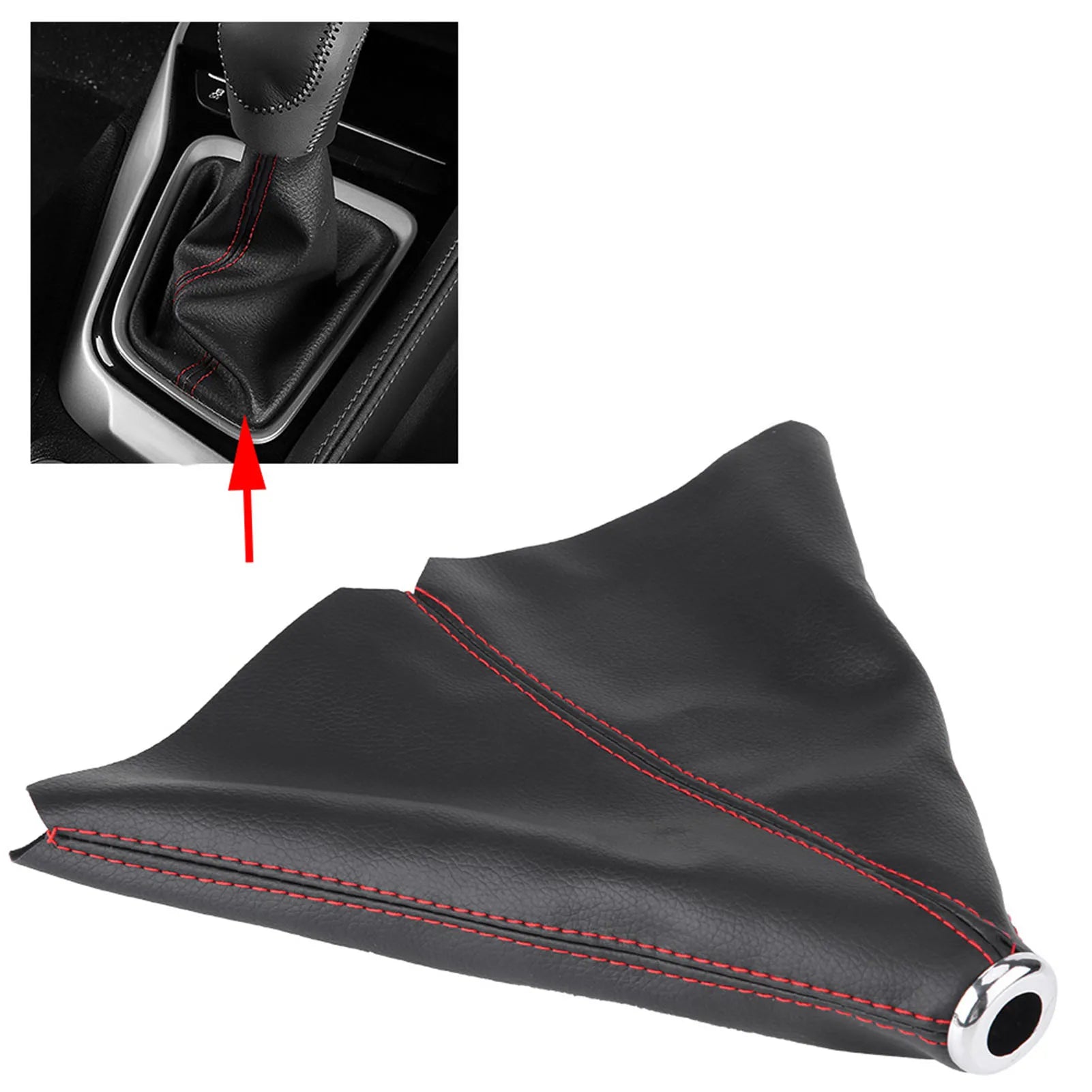 Gear Shift Knob Cover Gear Gaiter Bright Black PU Leather Gear Shift Knob Cover Red Stitch Gear Gaiter Boot Cover Qme