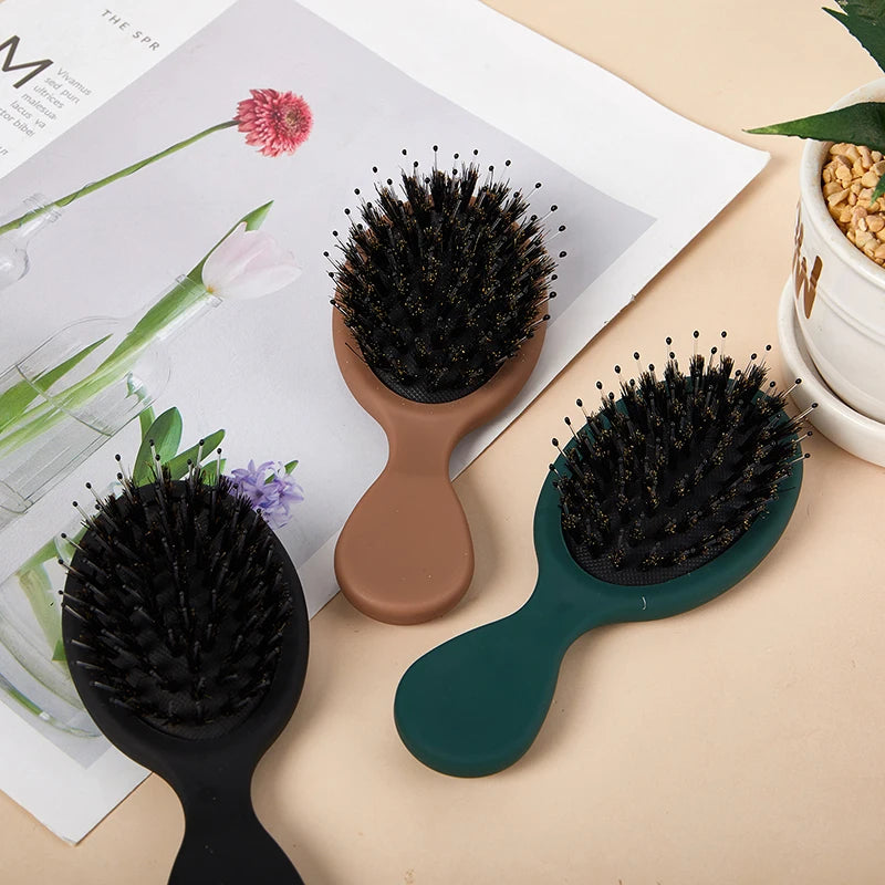 Oval Boar Bristle&nylon Hair Comb Mini Anti-static Scalp Massage Qme