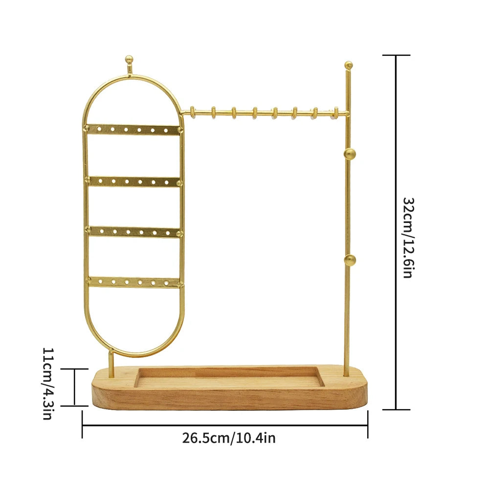 1 desktop solid wood base jewelry rack suitable for organizing and storing watches, earrings, bracelets, necklaces, etc Qme