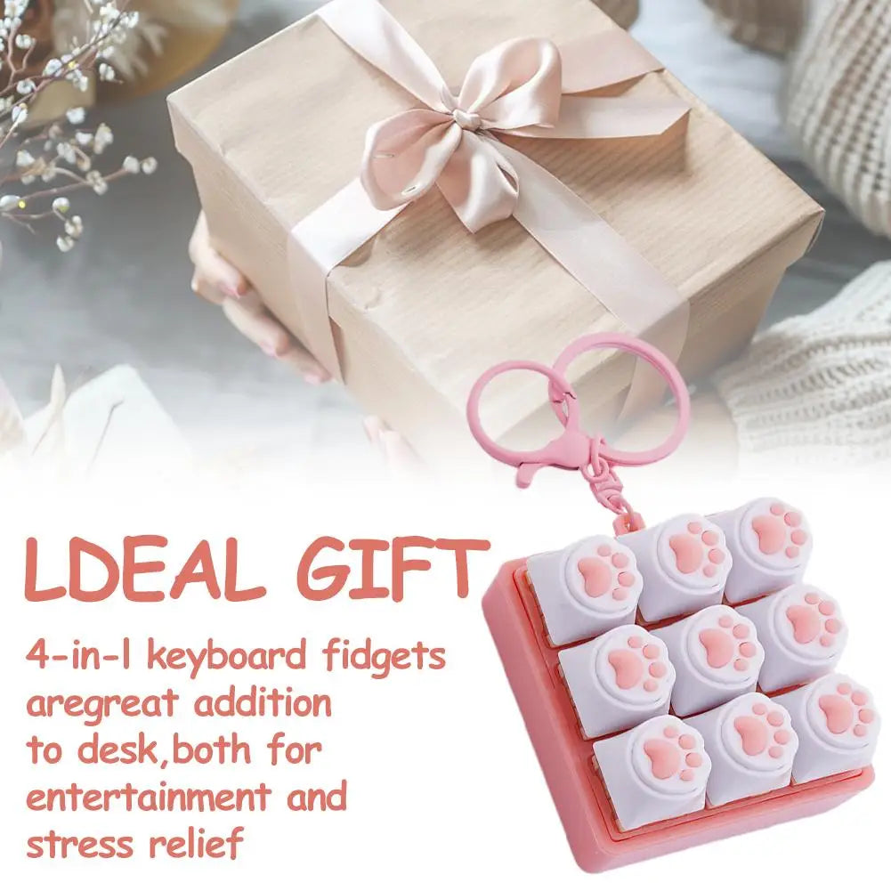 9 Keys Keyboard Key Toy Cat Paws Finger Button Stress Relief Toys Mechanical Keyboard Keycaps Keychain Office Decompression Calm Qme