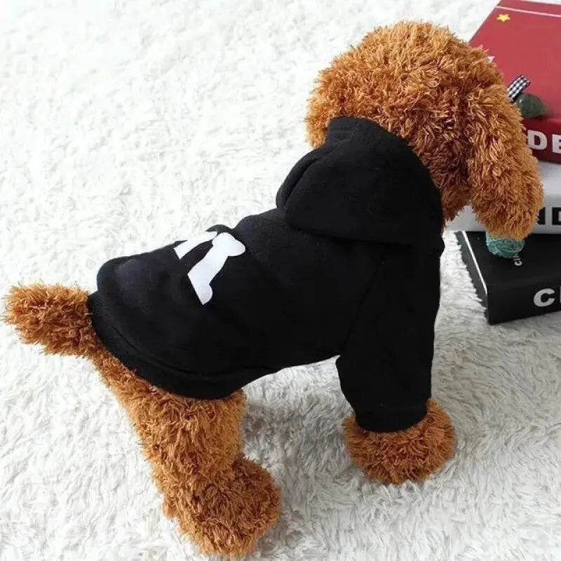 Trendy Bone Letter Print Pattern Designer Pet Cat Clothing Autumn And Winter Thickened Warm Hooded Dog Sweater Fashion Clothes Qme