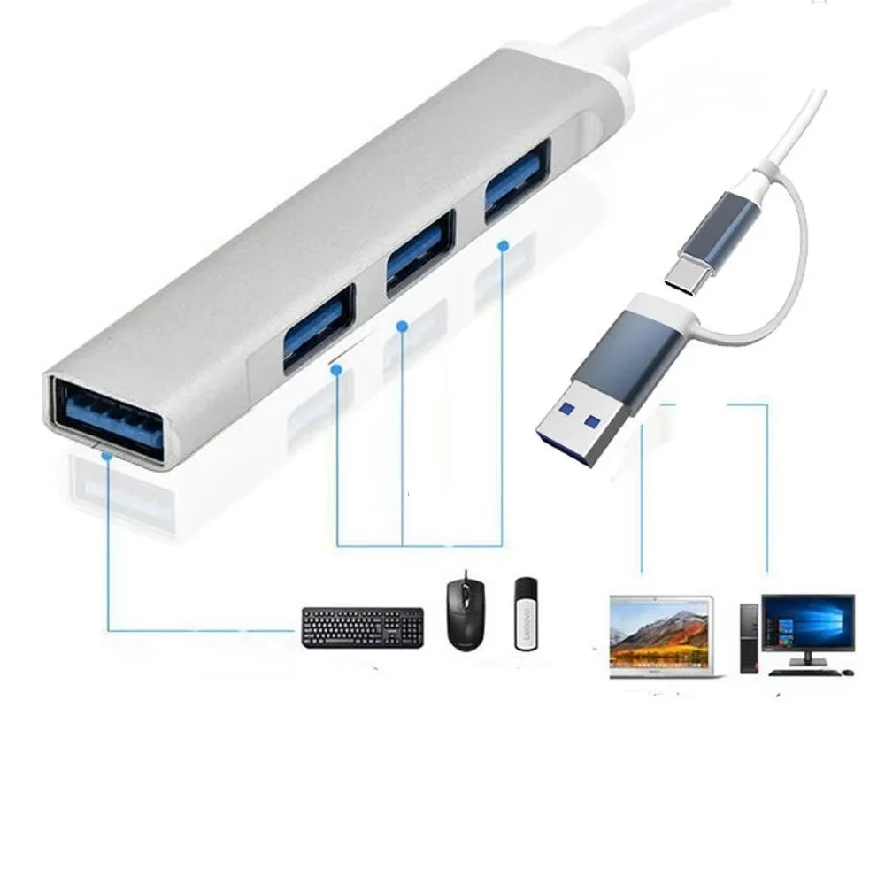 Type C USB HUB Dock USB 3.0 2.0 Hub 4 porte Multi Splitter Multi-port USB Splitter Expander for PC Computer USB Type C Adapter Qme
