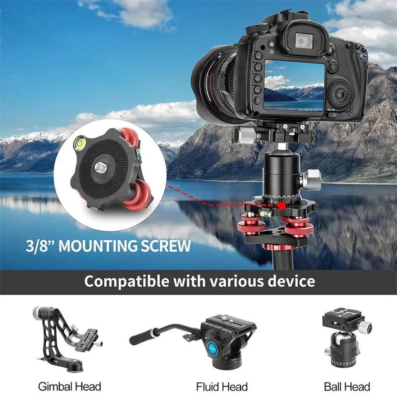 Camera Leveler Base Aluminum Alloy 3 Bubble Levels Tripod Head Qme