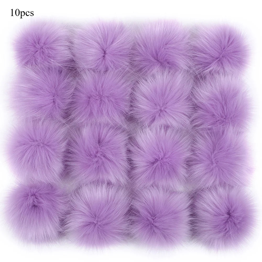 Artificial fur Pom Pom ball 10cm detachable soft elastic accessory for hats, scarves, keychains DIY crafts decoration winter hat Qme purple 10pcs