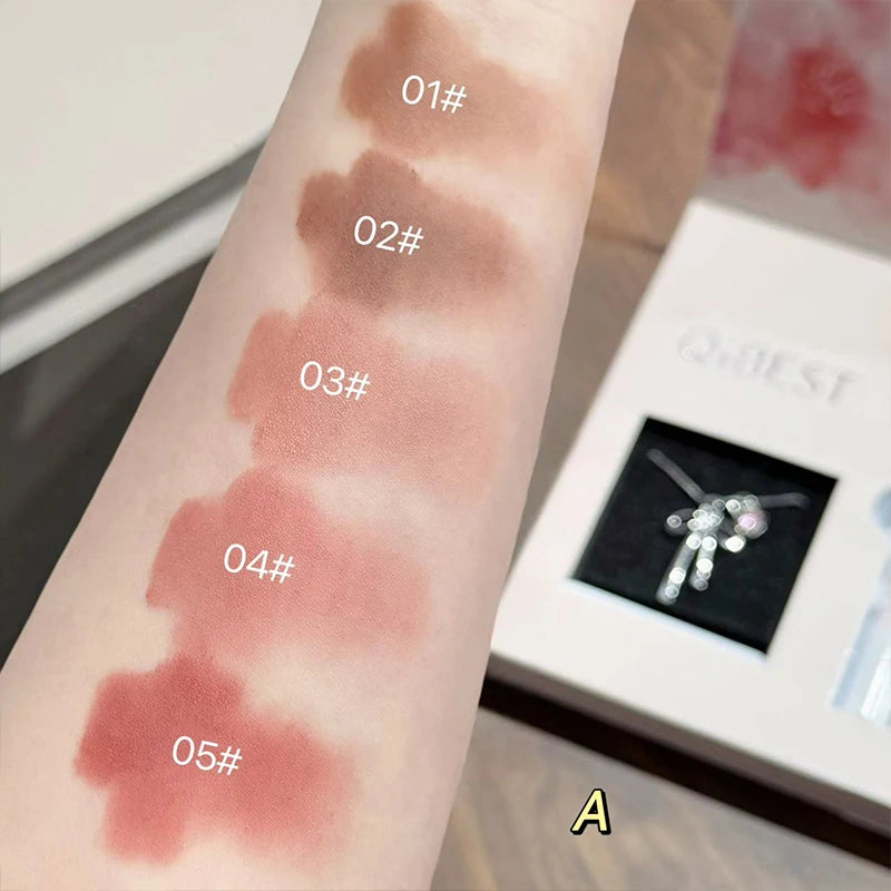 QIBEST 6Pcs/Box Matte Lipstick Sets And Mirror Watery Lip Glaze Lasting Lip Makeup Sets Moisturizing Lipgloss Necklace Gift Qme