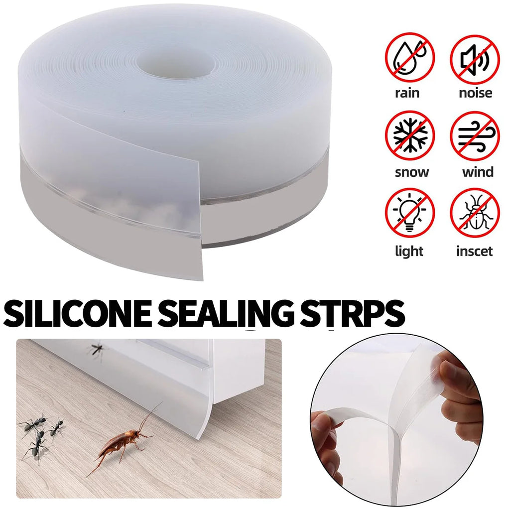 5M Door Bottom Seal Strip Weather Window Rubber Seal Weatherstrip Windproof Self Adhesive Door Windshield Sealing Tape Qme