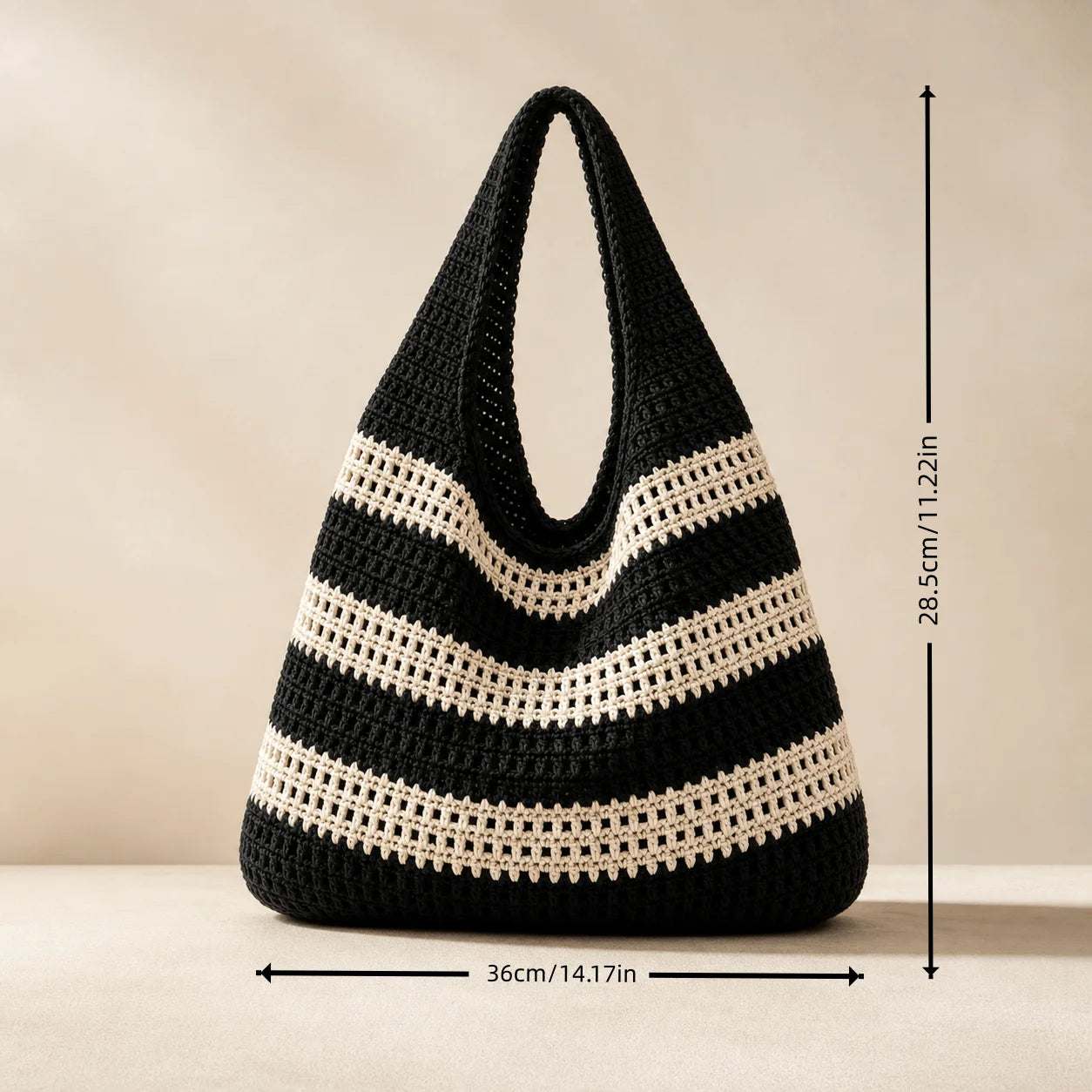 Women'S Crochet Handbag, Retro Vacation Style Handmade Crochet Striped Decorative Shoulder Needlepoint Large Capacity Handbag Qme