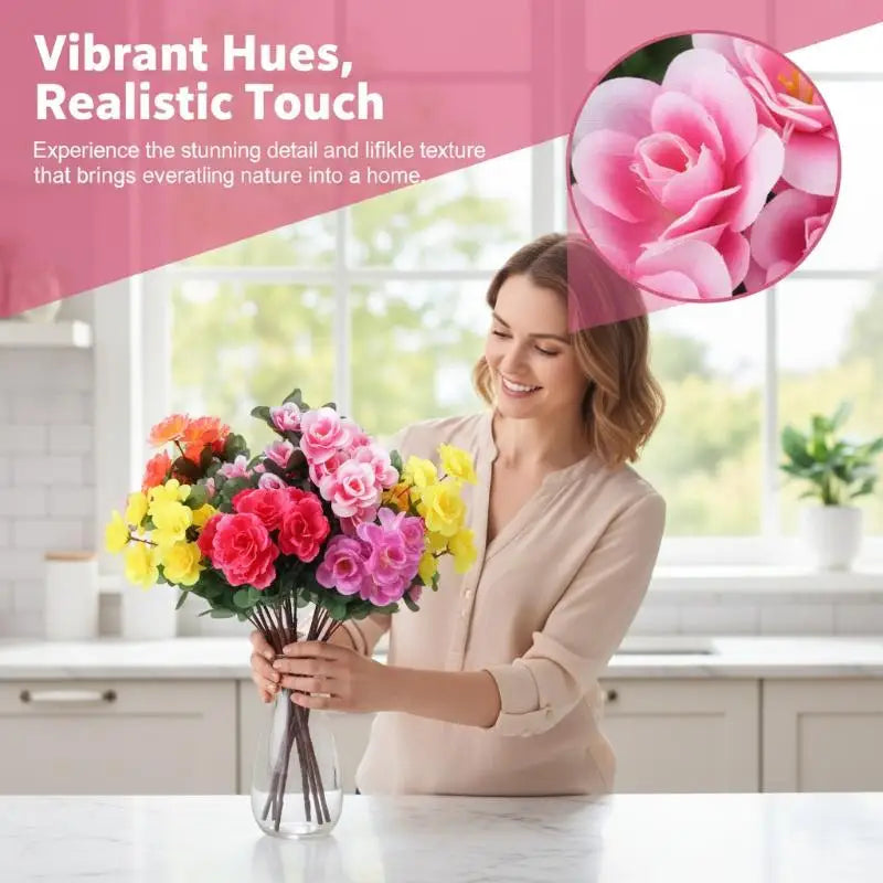 Artificial Azalea Flowers Bouquet Fake Rhododendron Outdoor Garden Qme