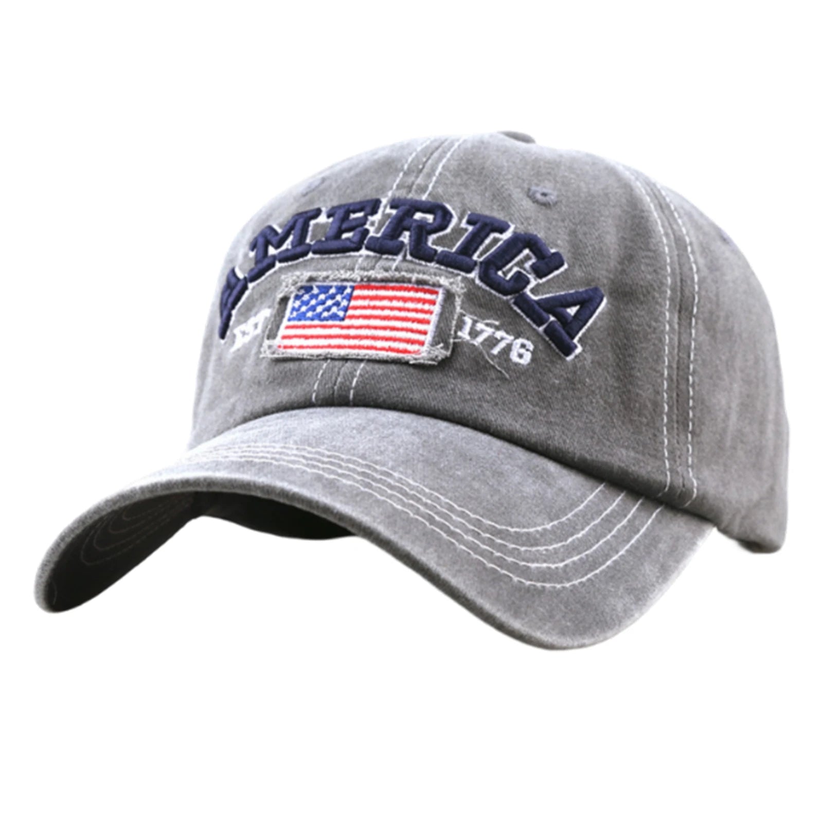 Embroidered American Independence Day Flag Baseball Cap Unisex Patriotic-Themed Fashion Casual Outdoor Sun Visor Hat Qme Gray One Size