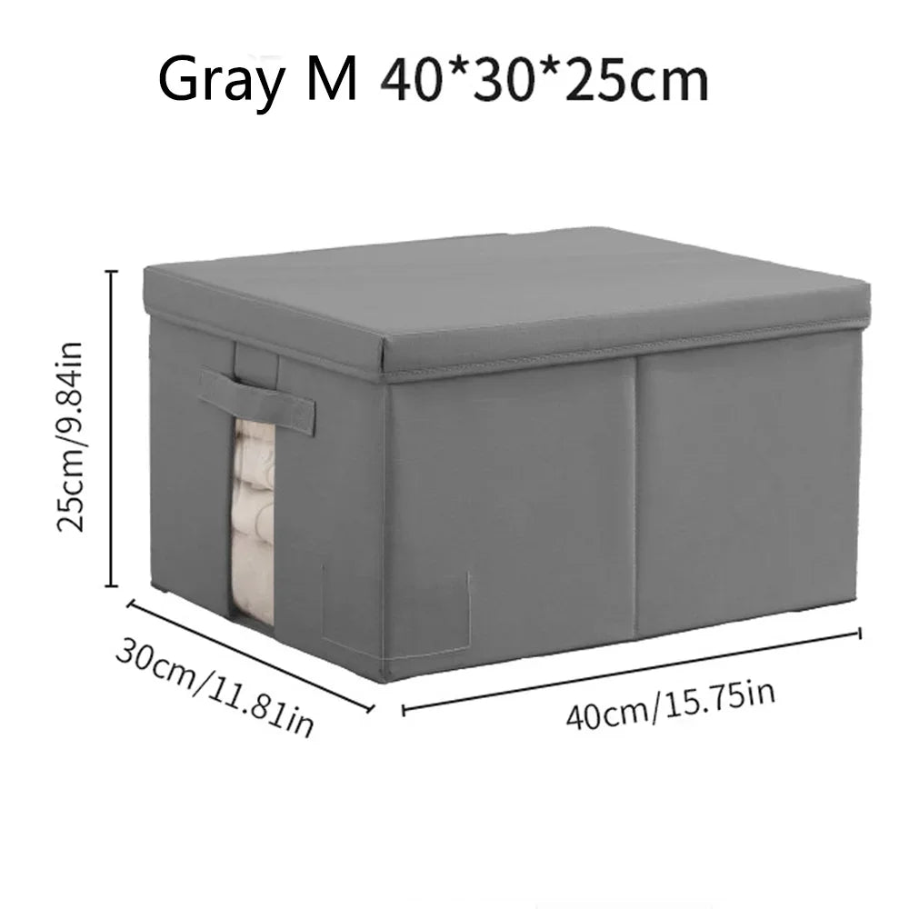 Foldable Storage Box Portable Home Storage Bag Household Cationic Fabric Large Capacity Clothes Organizer for Wardrobe Closet Qme Grey M
