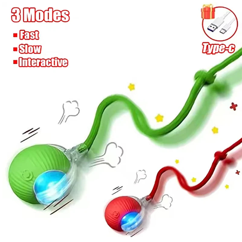 New interactive cat ball toy with automatic rolling ball simulation tail rechargeable intelligent pet electric toy Qme 2pcs-Red and Green