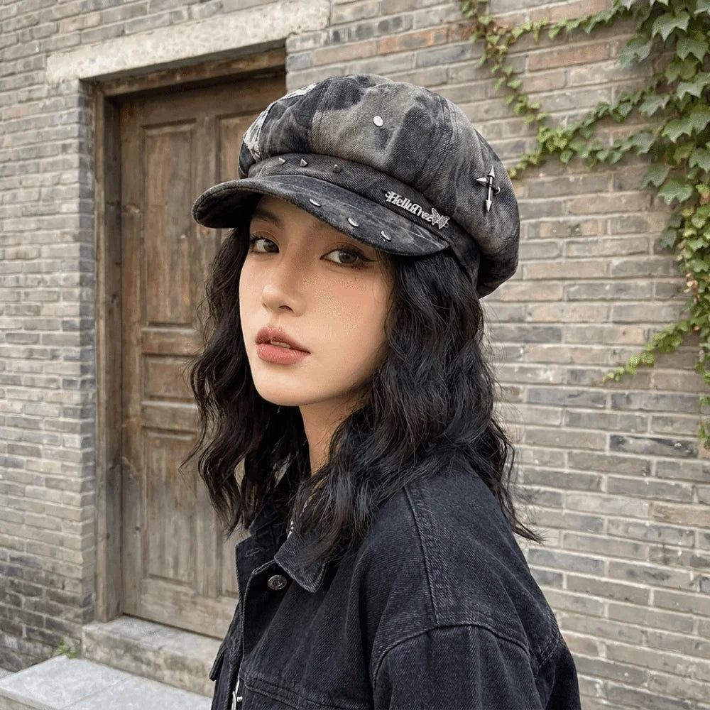 Cute Korean Star Octagonal Hat Versatile Polyester Painter Cap Qme