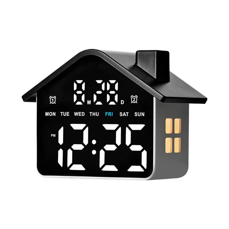 House Shaped LED Digital Alarm Clock Date Week Brightness Adjustment Qme BW