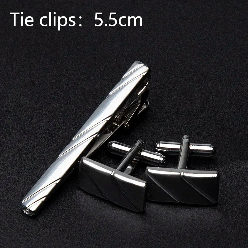 Men's Classic Tie Clips Cufflinks Set Luxury Tie Pin Accessories Shirts Cuff Tie Clips Fashion Cufflink for Men Gifts Jewelry Qme A-4