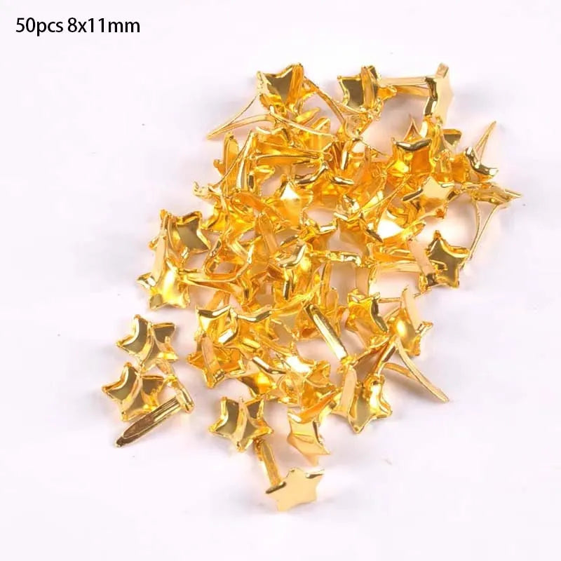 50pcs 8x11mm Golden Star Brads Scrapbooking Embellishment Fastener Brads Metal Crafts For DIY Accessories Shoes Decoration c2403 Qme
