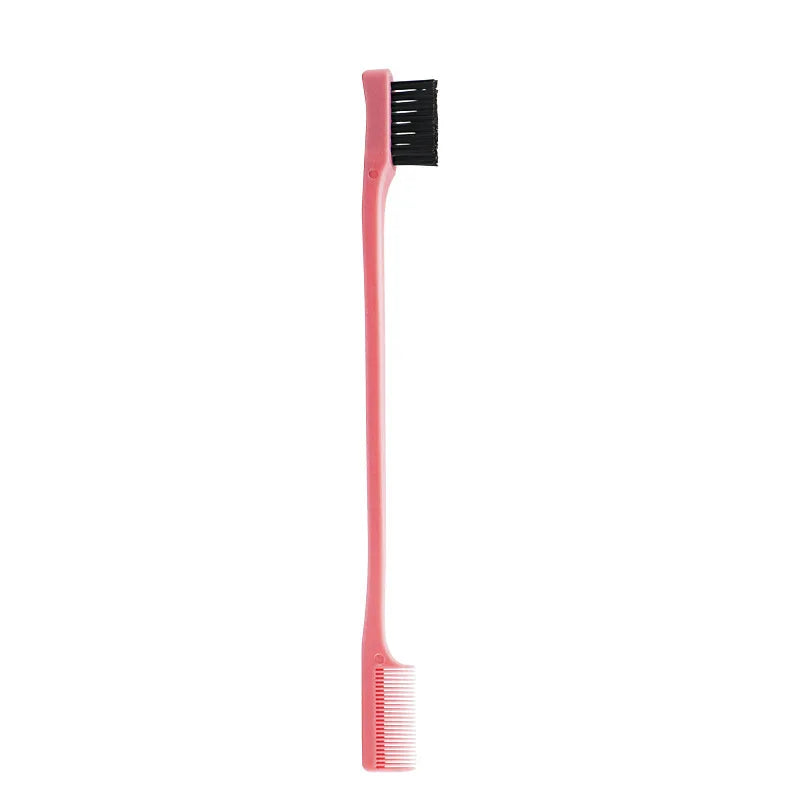 Hair Anti-static Edge Brush Comb 2-in-1 Double-sided Edge Control Brush Hair Styling Tool with Comb,Special for Real Hair Wigs Qme Pink