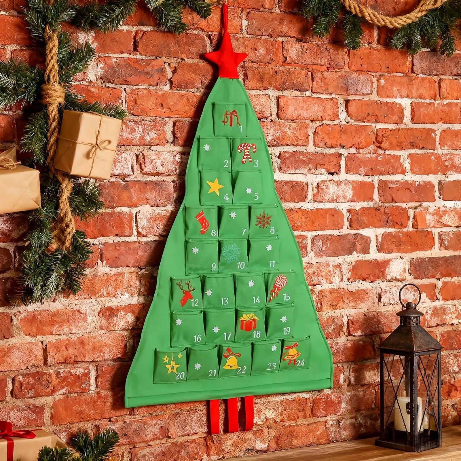 Reusable Fabric Advent Christmas Tree Shape Organizer 24 Days Cloth Qme