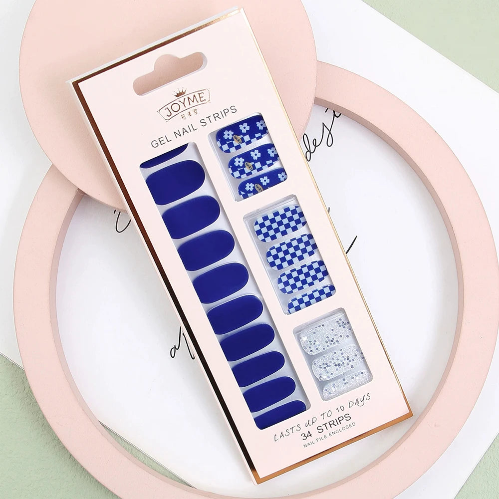 30 34Tips UV-Free Gel Nail Wraps Solid Glitter Stickers No Need UV Qme MK-34Z-A042-76