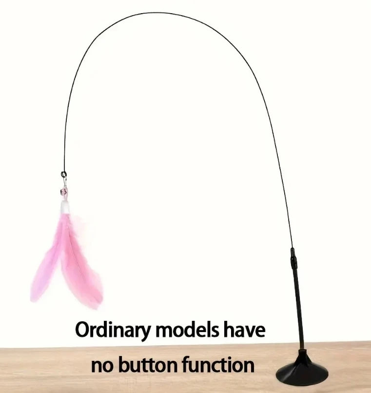 Cat Teaser Stick With Bell, Feather, Long Rod Suction Cup Qme 2pcs Pink