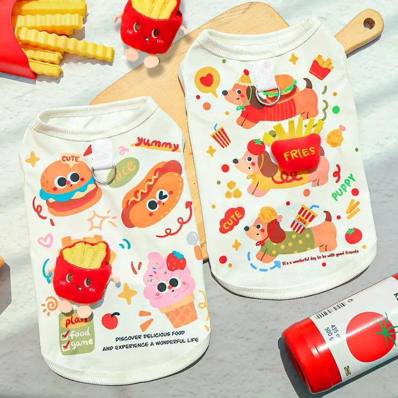 Printing Three-dimensional Burger Dog Summer Pet Dog Cat Thin Vest Ice Silk Sleeveless Breathable Pet Clothing Qme