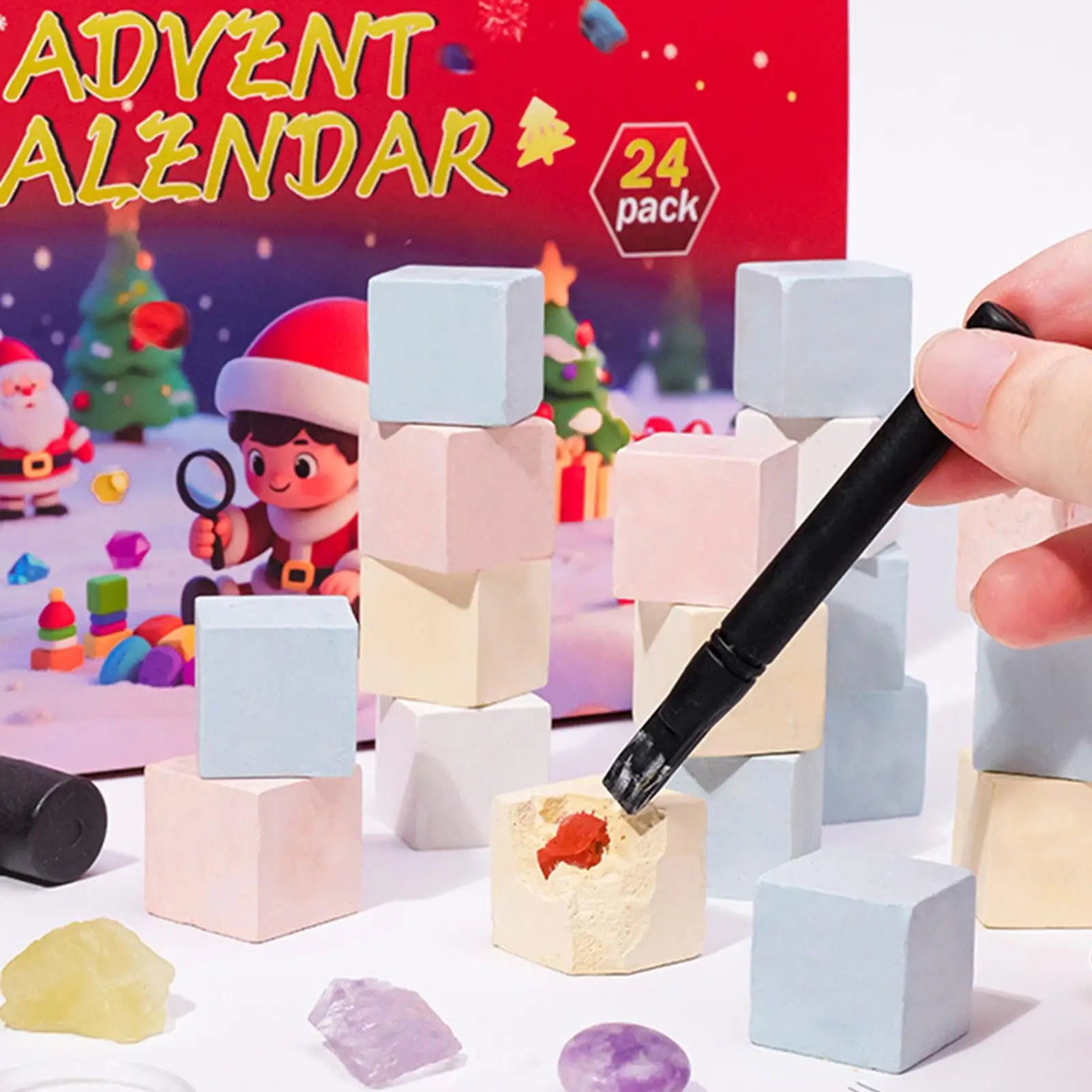 Christmas Calendar Advent Rock Stone Digging Theme 24 Boxes Holiday Qme