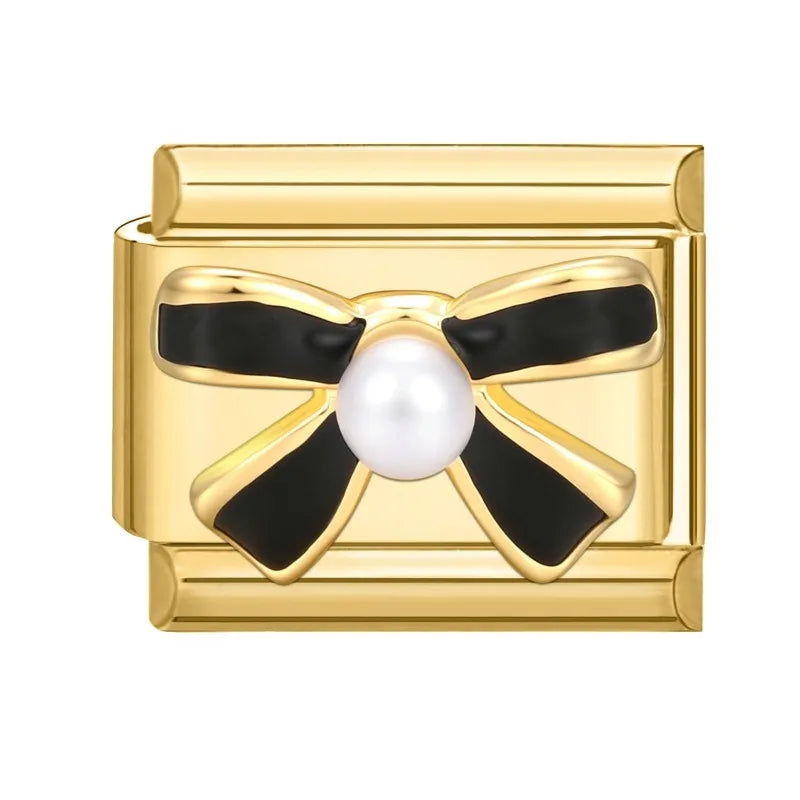 2026 Exquisite Bowknot Micro Inlaid Colored Zircon Pearl Italian Charm Link 9mm Stainless Steel Modular Bracelet Jewelry Gifts Qme Style 28