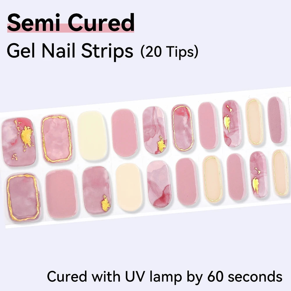 20Tips Shinning Star Semi-cured Gel Nail Wraps Full Cover Sparkly Qme NC240340