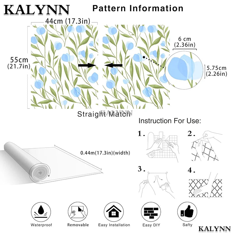 Floral Peel Stick Wallpaper Boho Bathroom White Blue Green Bedroom Qme