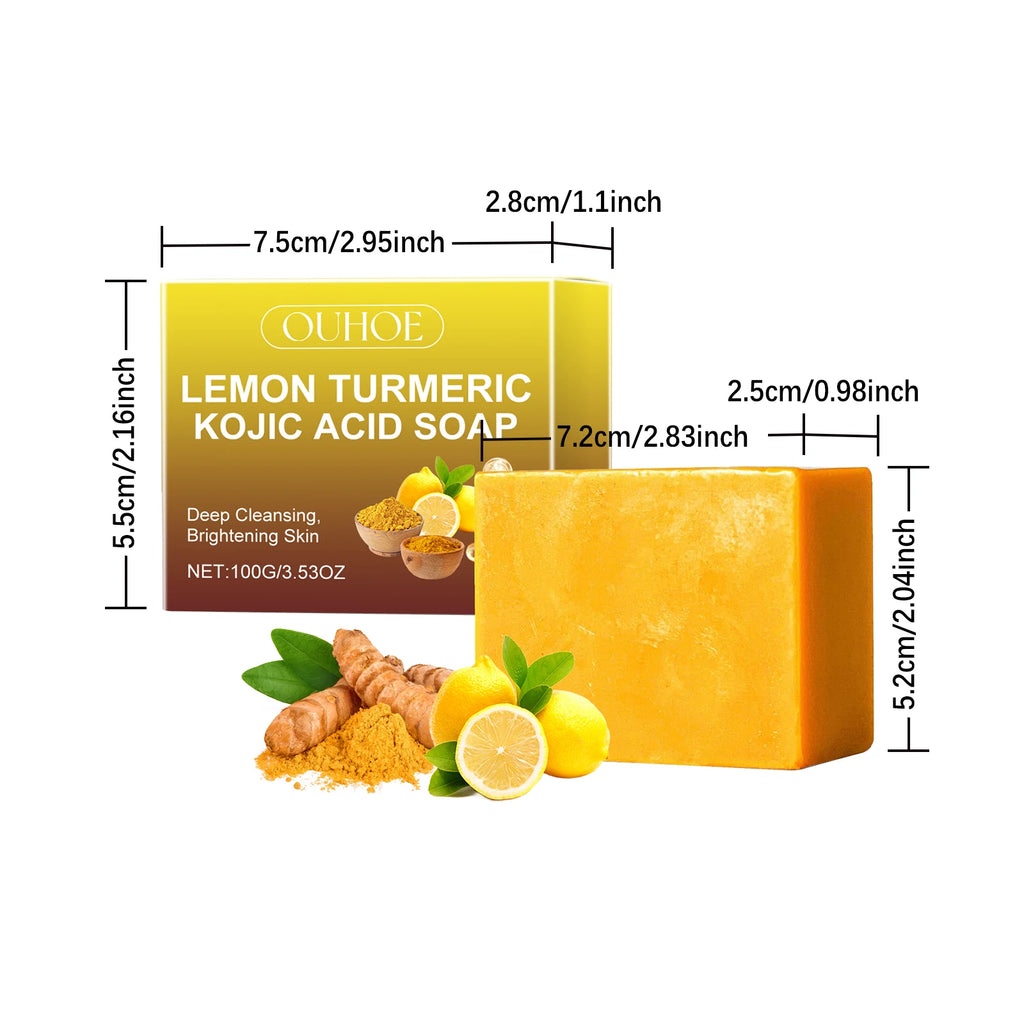 Lemon Turmeric Kojic Acid Soap Brightening Deeply Cleansing Glowing Body Rejuvenating Exfoliating Even Skin Tone Handmade Soap Qme