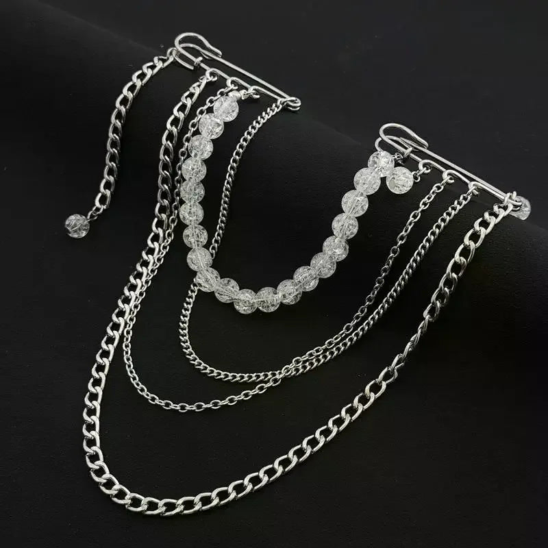 Elegant Multi-layer Crystal Bead Brooch - Creative Multi-functional Chain Pin for Fashion Clothing, Stylish Jewelry Accessory Qme