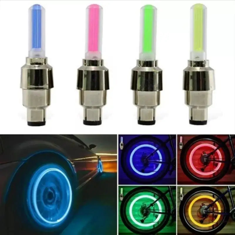 2pcs LED Bicycle Valve Light, Neon Bicycle Spoke Light Bicycle Tire Valve Light, Night Riding Warning Light Bicycle Accessories Qme