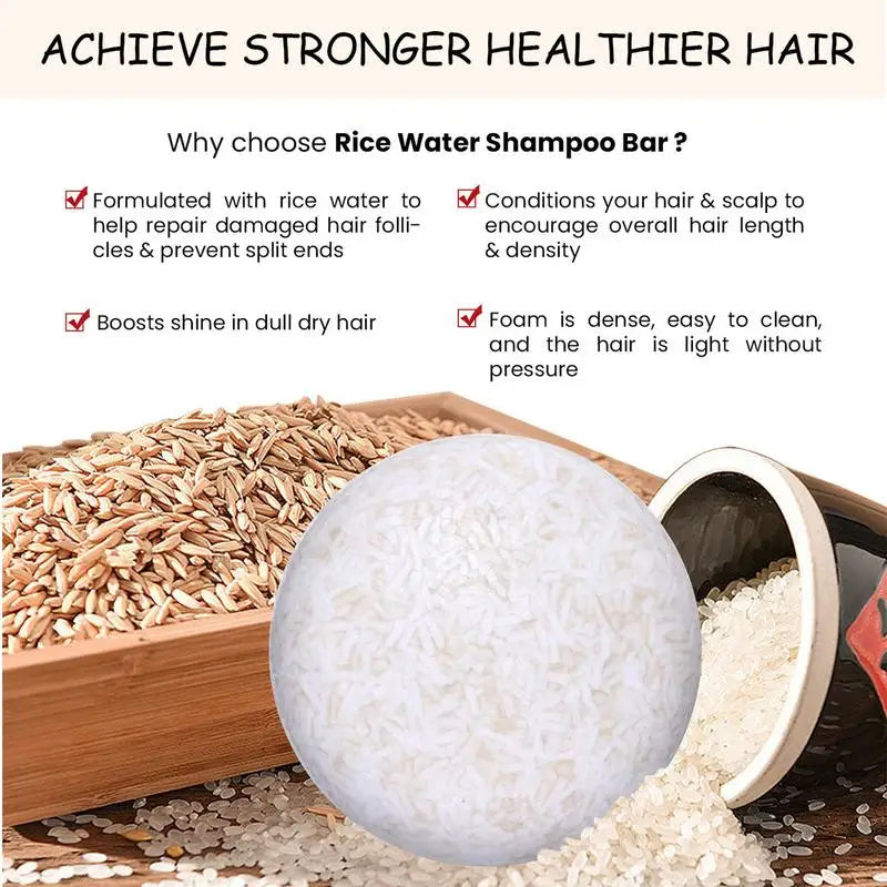 Rice Shampoo Bar Natural Organic Soap Hair Growth Deep Cleansing Qme