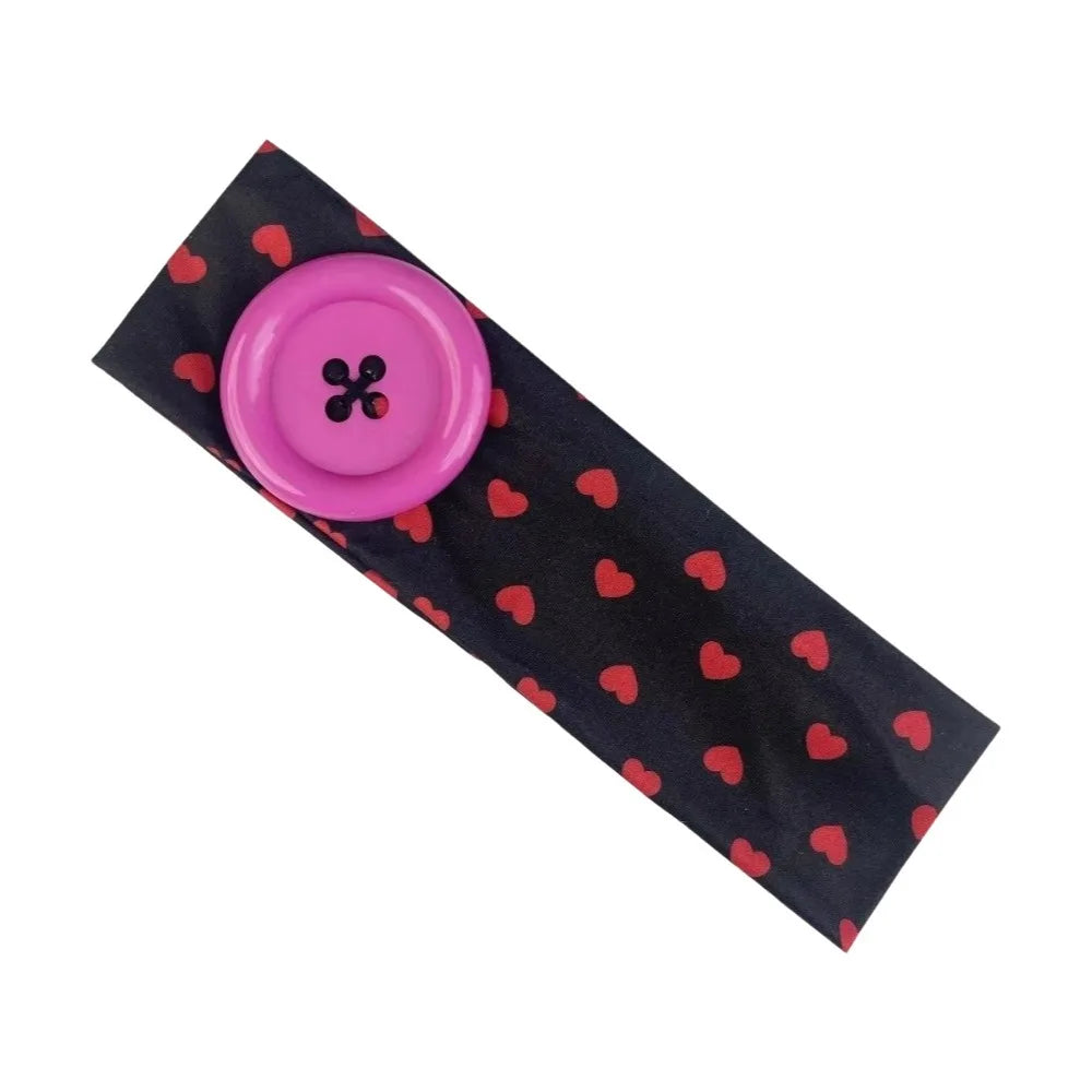 Love Heart Polka Dot Button Headband Elastic Adjustable Yoga Hair Qme Black