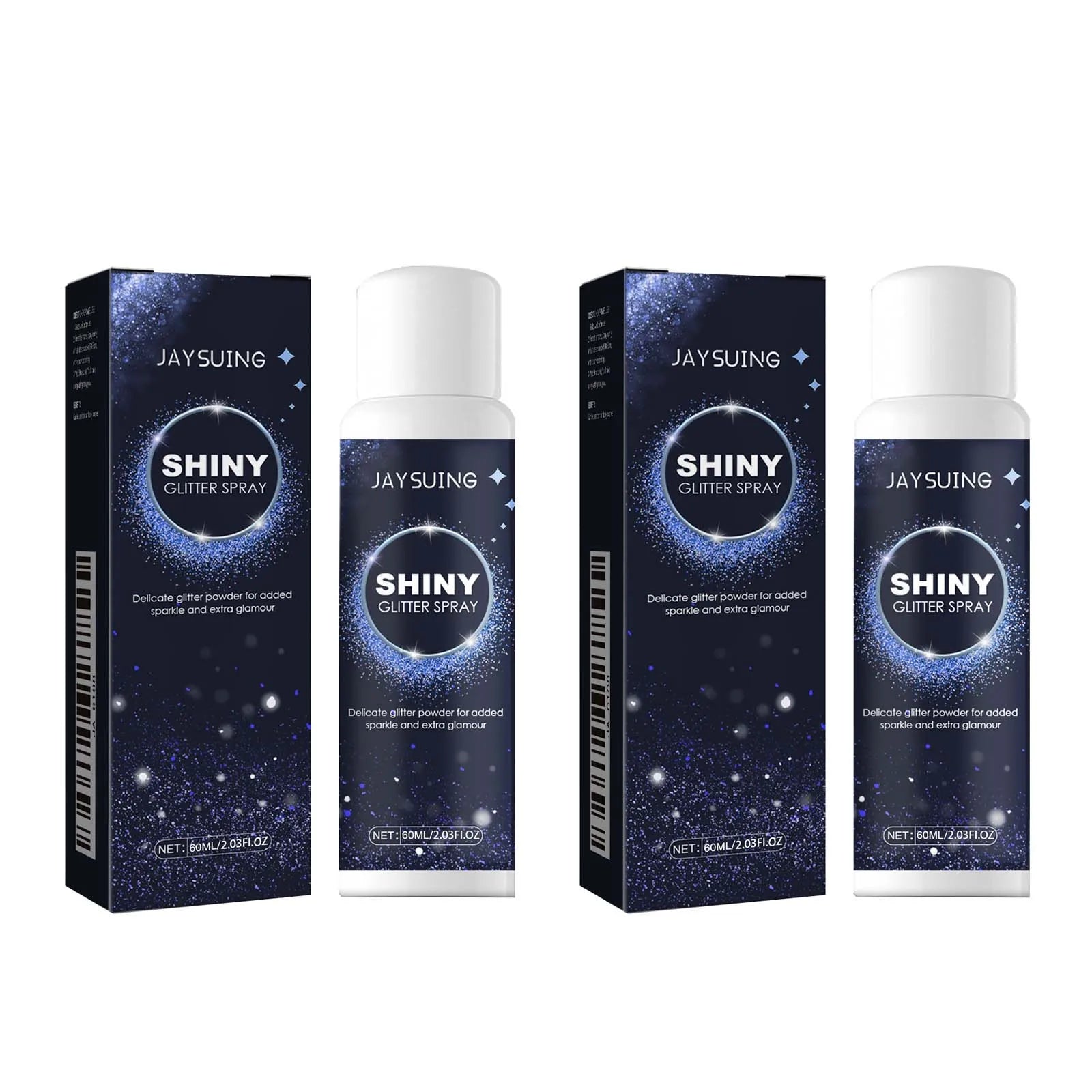 Shiny Glitter Spray Radiant Silver Glitter Spray for Hair &Body Instant Holographic Highlight Sparkling Shimmer Makeup for Party Qme 2Pc x 60ml Boxed