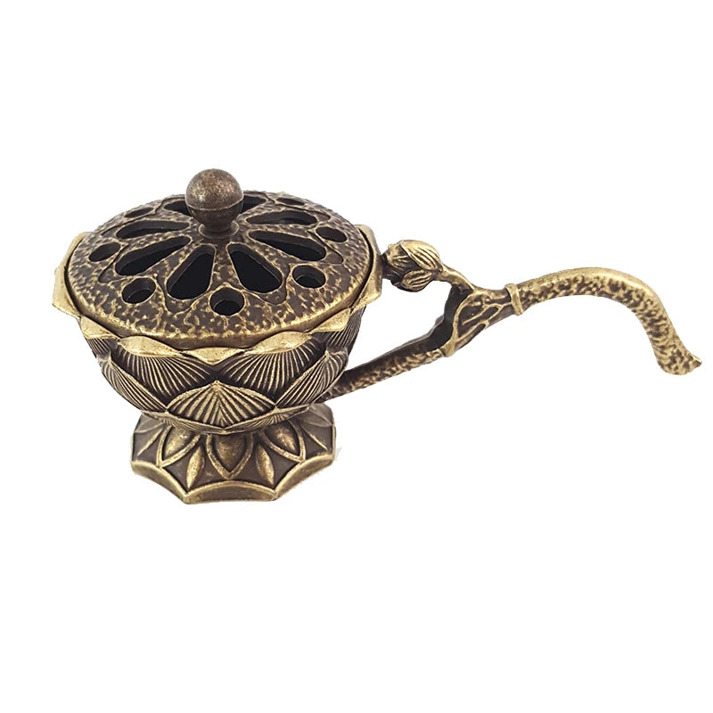 Meditation Home Decor Ancient Alloy Incense Burner Metal Lotus Bowl Qme A2