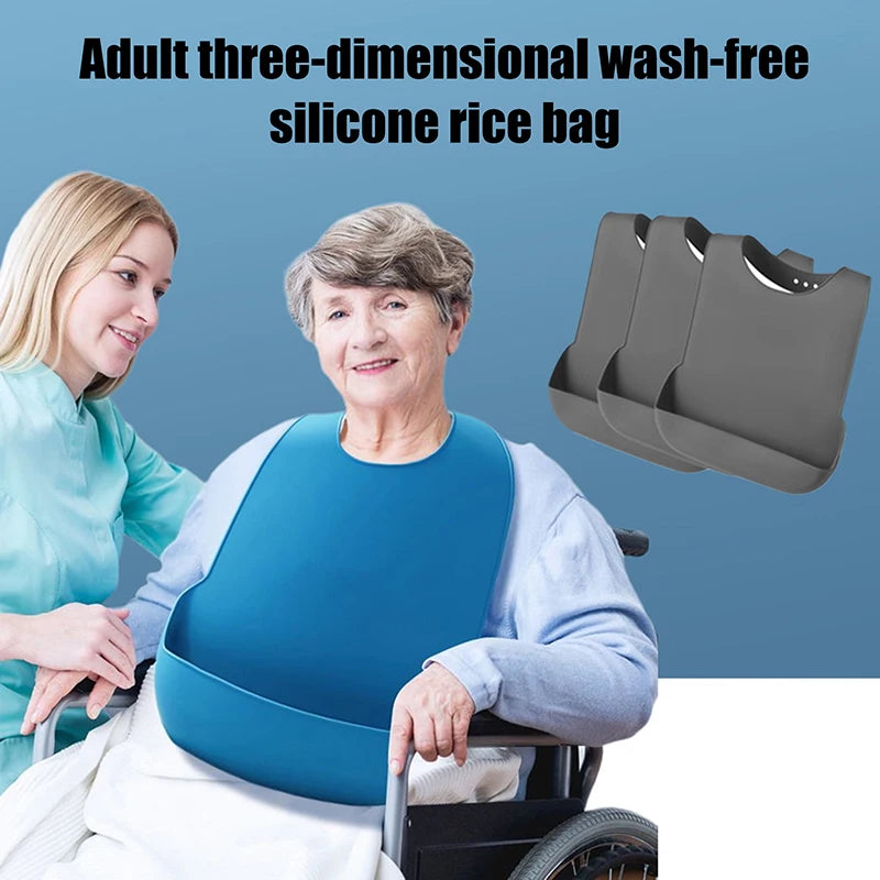 Silicone Bib Protector Waterproof Adult Mealtime Anti-oil Disability Qme