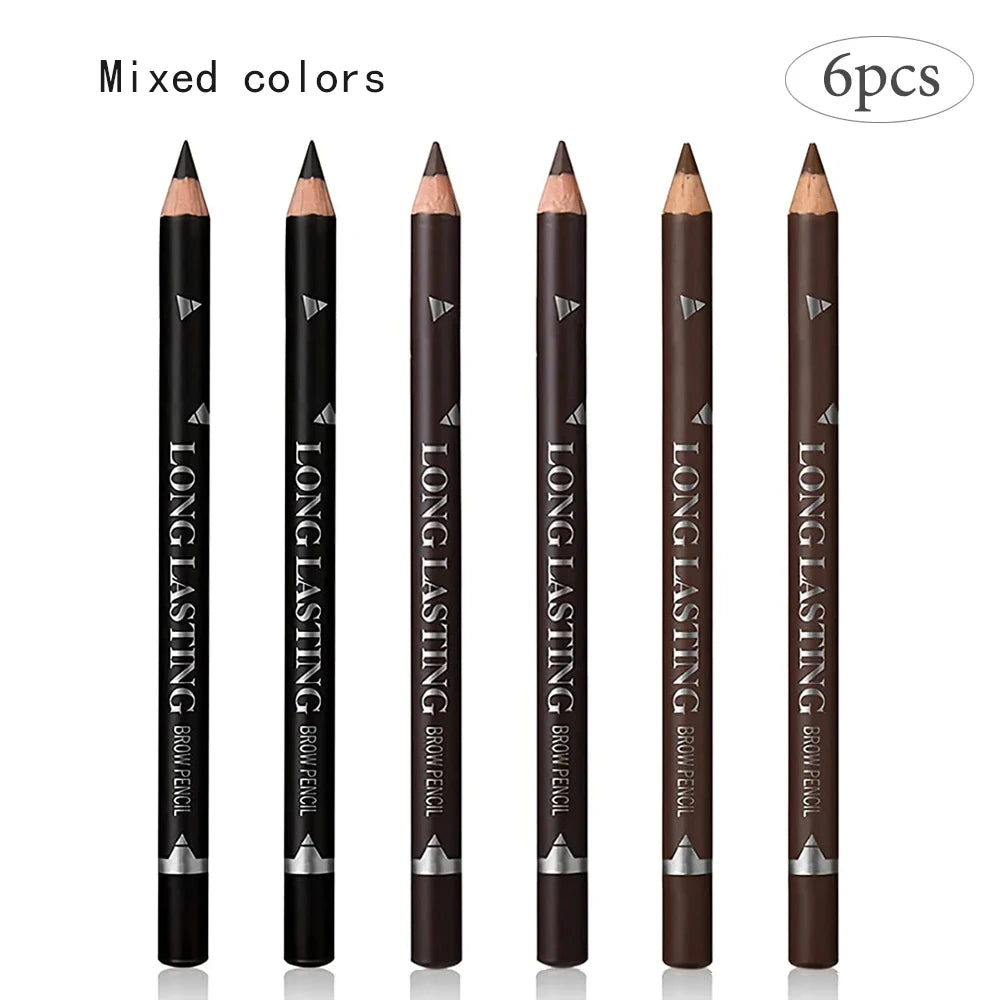 6/12Pcs Eye Brow Pencil Waterproof Professional Women Eye Makeup Pen Easy Color Natural Black Brown Cosmetic Beauty Eyebrow Tool Qme 6pc-Mixed