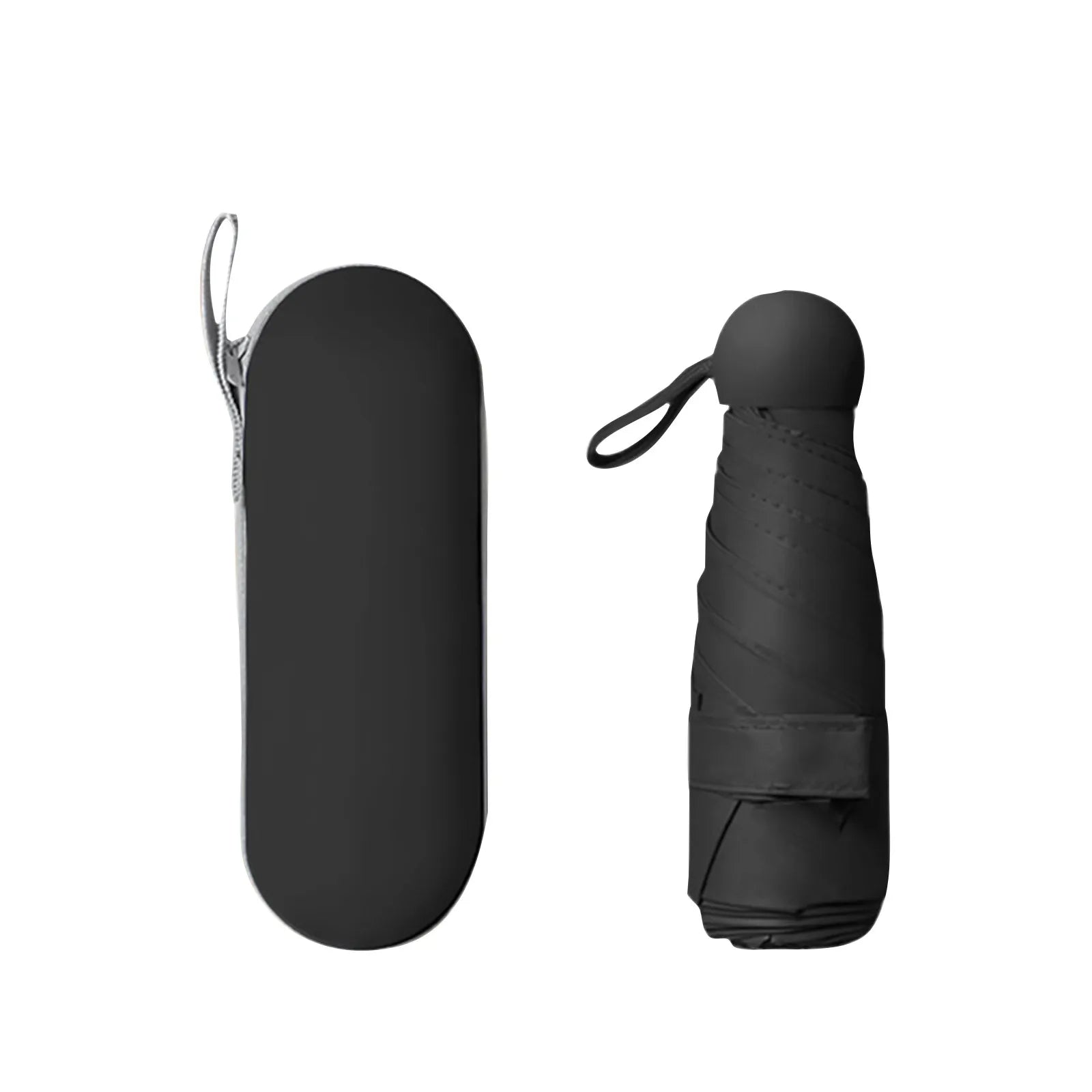 Portable 5 Fold Sunny and Rainy Umbrella Solid Plastic Folding Capsule Umbrella Mini Outdoor Sports Travle Protable Umbrella Qme Black