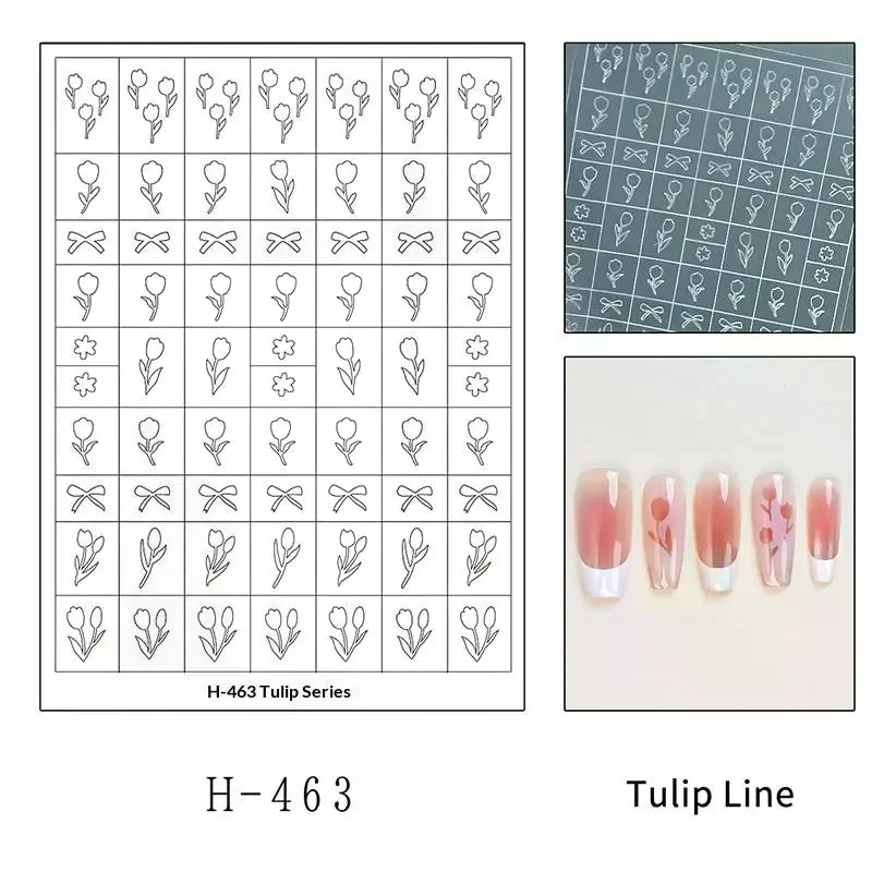 Flower Tulip Butterfly Pattern Hollow Out Nail Art Stickers Colorful Qme