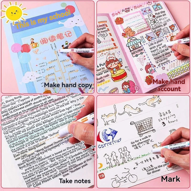 6-24pcs/set Flower Line Shape Highlighter Pen Roller Tip Curve Liner Marker Kawaii Stationery School Office Supplies Qme