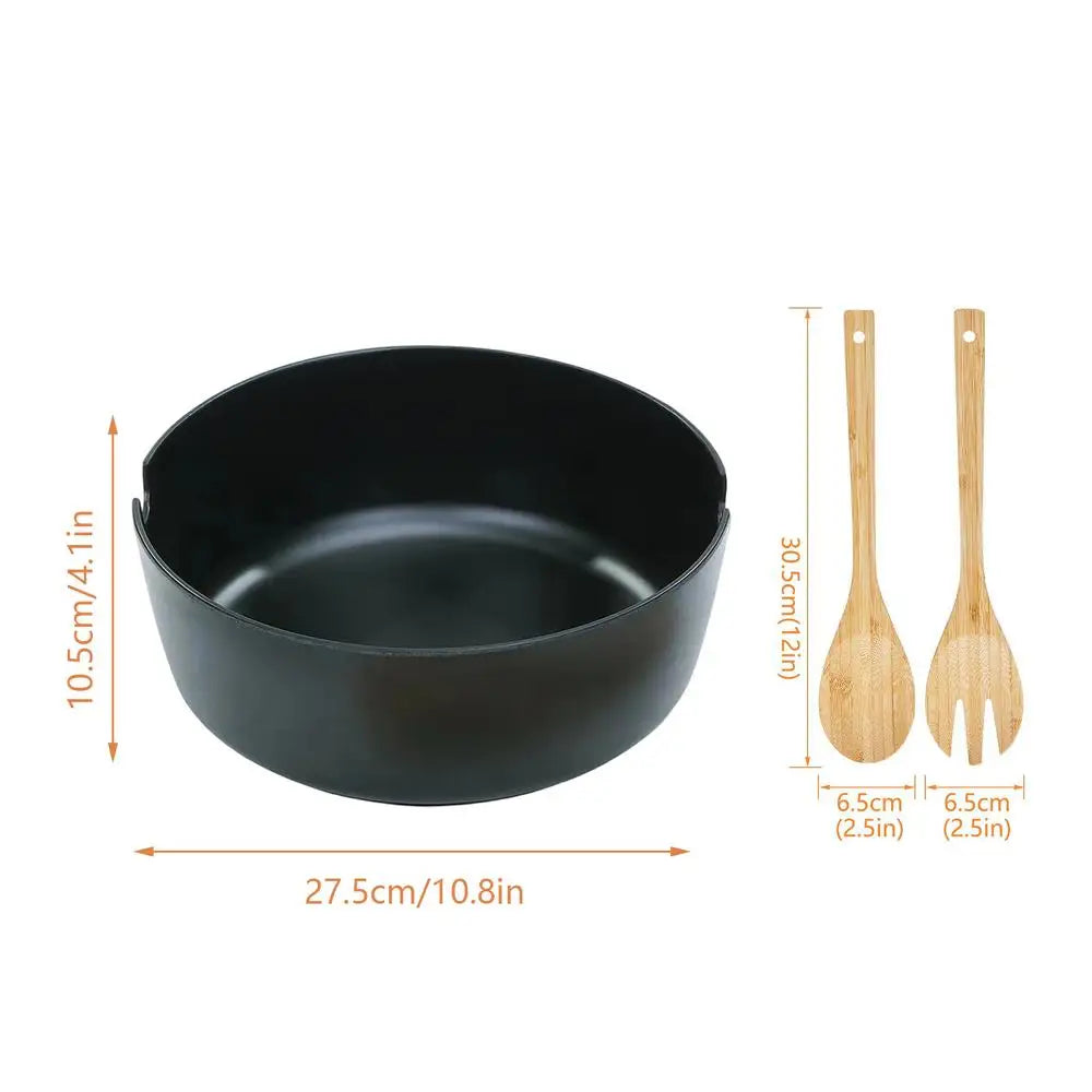 Large Salad Bowl Bowls Serving Lids Wooden Serveware Spoon Fork Home Qme China Mainland White